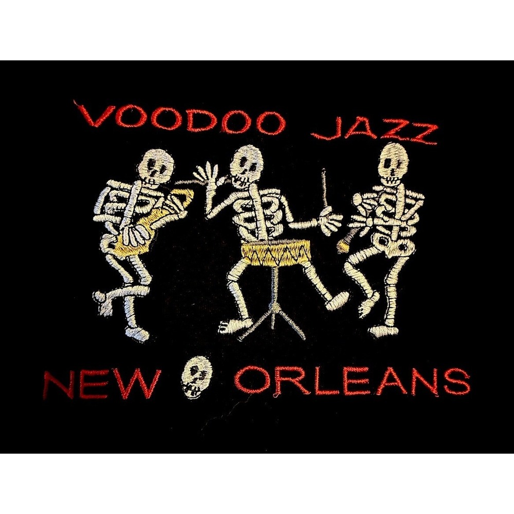 Gildan Voodoo Jazz New Orleans T-Shirt Short Sleeve Black Embroidered‎ 2XL